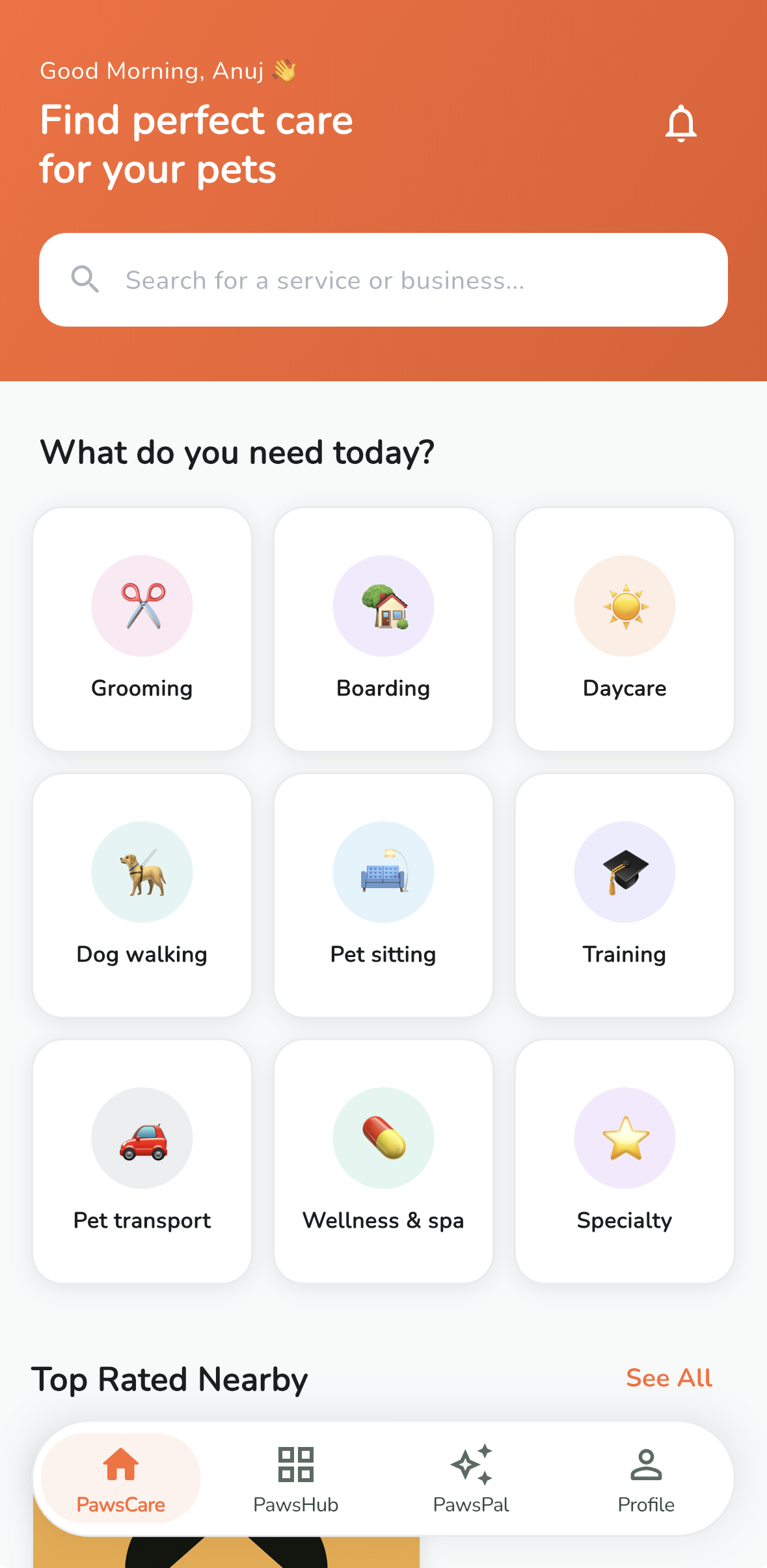 PawsConnect App Home Screen